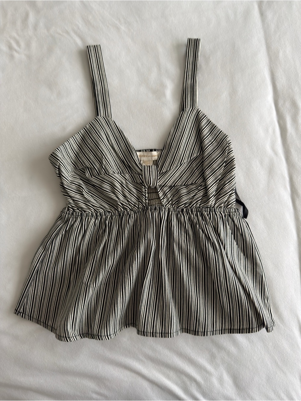 Monteau Los Angeles Black and White Tie Front Peplum Tank Top Medium